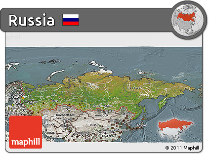 Satellite 3D Map of Russia, semi-desaturated