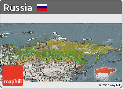 Satellite 3D Map of Russia, semi-desaturated