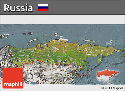 Satellite 3D Map of Russia, semi-desaturated