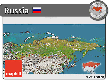 Satellite 3D Map of Russia, semi-desaturated, land only