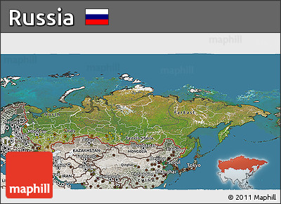 Satellite 3D Map of Russia, semi-desaturated, land only