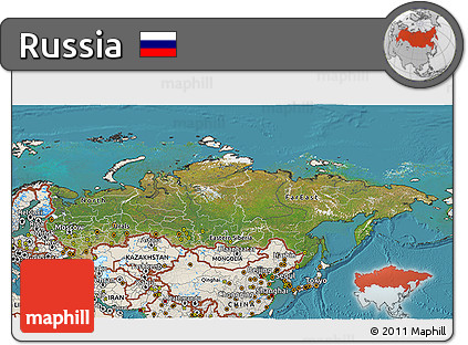 Satellite 3D Map of Russia, shaded relief outside, satellite sea