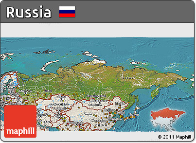Satellite 3D Map of Russia, shaded relief outside, satellite sea