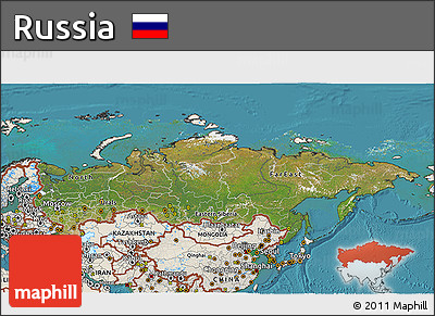 Satellite 3D Map of Russia, shaded relief outside, satellite sea