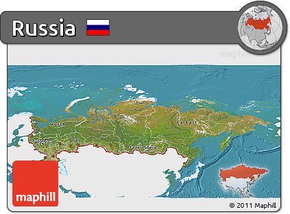 Satellite 3D Map of Russia, single color outside