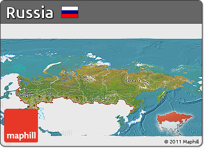 Satellite 3D Map of Russia, single color outside