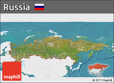 Satellite 3D Map of Russia, single color outside