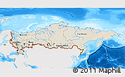 Shaded Relief 3D Map of Russia, single color outside, bathymetry sea