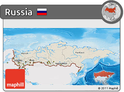 Shaded Relief 3D Map of Russia, single color outside