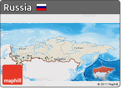 Shaded Relief 3D Map of Russia, single color outside