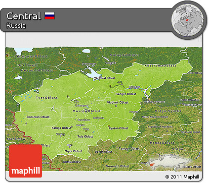 Physical 3D Map of Central, satellite outside