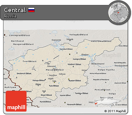 Shaded Relief 3D Map of Central, semi-desaturated