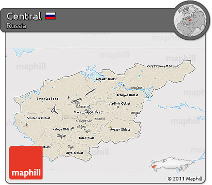 Shaded Relief 3D Map of Central, single color outside