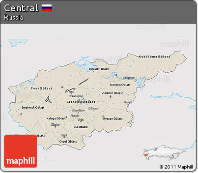 Shaded Relief 3D Map of Central, single color outside