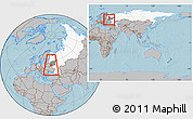Gray Location Map of Rognedinskiy, highlighted country, highlighted grandparent region, within the entire country, hill shading