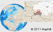 Shaded Relief Location Map of Rognedinskiy, highlighted parent region, highlighted grandparent region