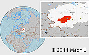 Gray Location Map of Kaluga Oblast, highlighted parent region, hill shading