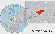 Gray Location Map of Kaluga Oblast, hill shading