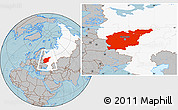 Gray Location Map of Central, highlighted country, hill shading
