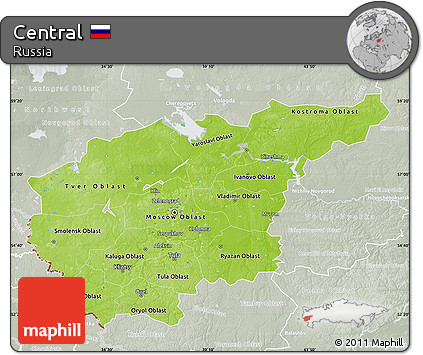Physical Map of Central, lighten, semi-desaturated