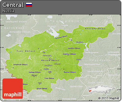 Physical Map of Central, lighten, semi-desaturated