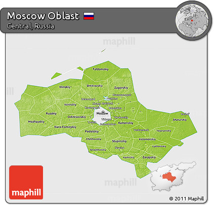 Physical 3D Map of Moscow Oblast, single color outside