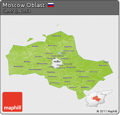 Physical 3D Map of Moscow Oblast, single color outside