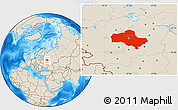 Shaded Relief Location Map of Moscow Oblast