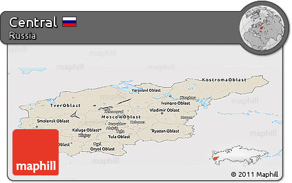 Shaded Relief Panoramic Map of Central, single color outside
