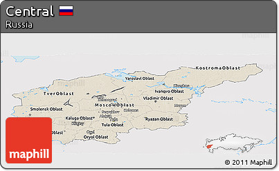 Shaded Relief Panoramic Map of Central, single color outside