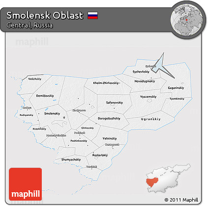 Silver Style 3D Map of Smolensk Oblast, single color outside