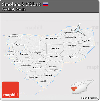 Silver Style 3D Map of Smolensk Oblast, single color outside