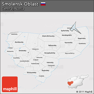 Silver Style 3D Map of Smolensk Oblast, single color outside