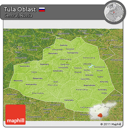 Physical 3D Map of Tula Oblast, satellite outside