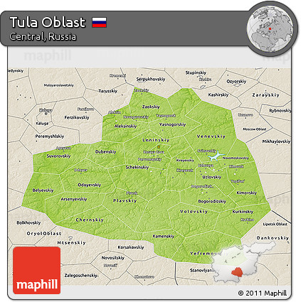 Physical 3D Map of Tula Oblast, shaded relief outside