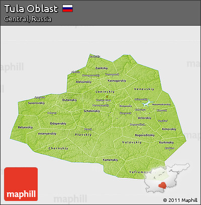 Physical 3D Map of Tula Oblast, single color outside