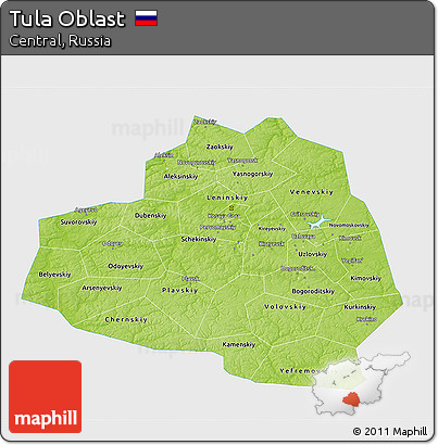 Physical 3D Map of Tula Oblast, single color outside