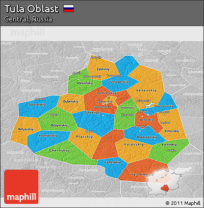 Political 3D Map of Tula Oblast, lighten, desaturated