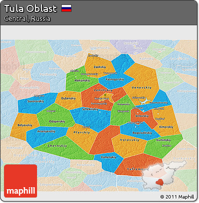 Political 3D Map of Tula Oblast, lighten