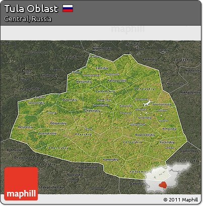 Satellite 3D Map of Tula Oblast, darken, semi-desaturated