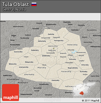 Shaded Relief 3D Map of Tula Oblast, darken, semi-desaturated