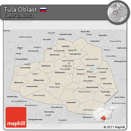 Shaded Relief 3D Map of Tula Oblast, desaturated