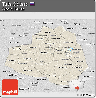 Shaded Relief 3D Map of Tula Oblast, desaturated