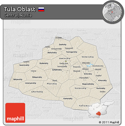 Shaded Relief 3D Map of Tula Oblast, lighten, desaturated