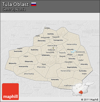 Shaded Relief 3D Map of Tula Oblast, lighten, desaturated