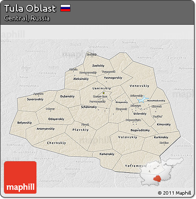 Shaded Relief 3D Map of Tula Oblast, lighten, desaturated