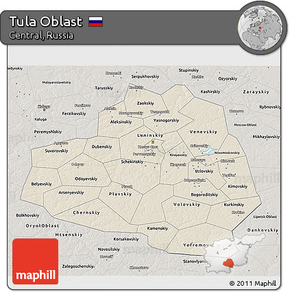 Shaded Relief 3D Map of Tula Oblast, semi-desaturated