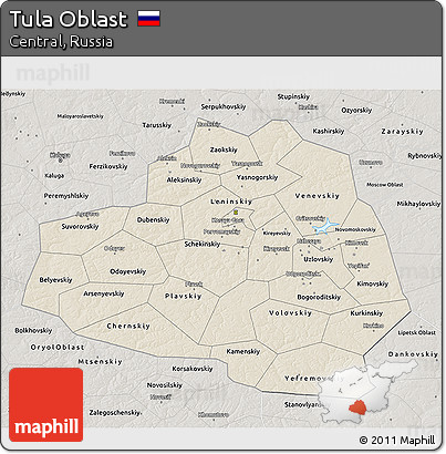 Shaded Relief 3D Map of Tula Oblast, semi-desaturated