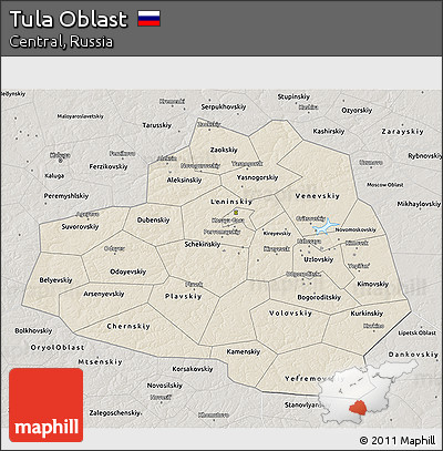 Shaded Relief 3D Map of Tula Oblast, semi-desaturated