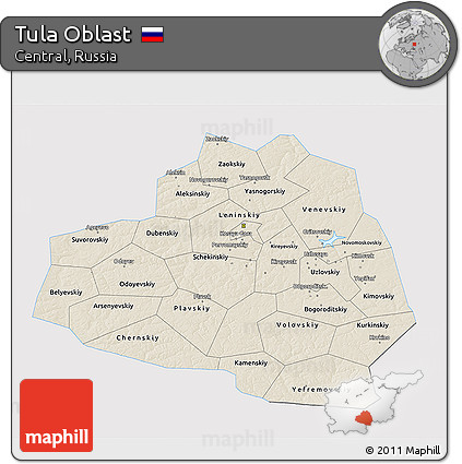 Shaded Relief 3D Map of Tula Oblast, single color outside
